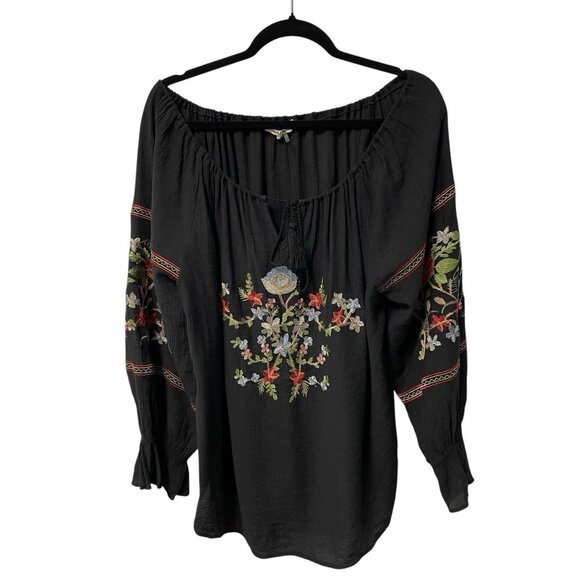 ENTRO TOP EMBROIDERED FLORAL BOHO PEASANT SIZE M OVERSIZED BELL SLEEVE FESTIVAL - Picture 1 of 9